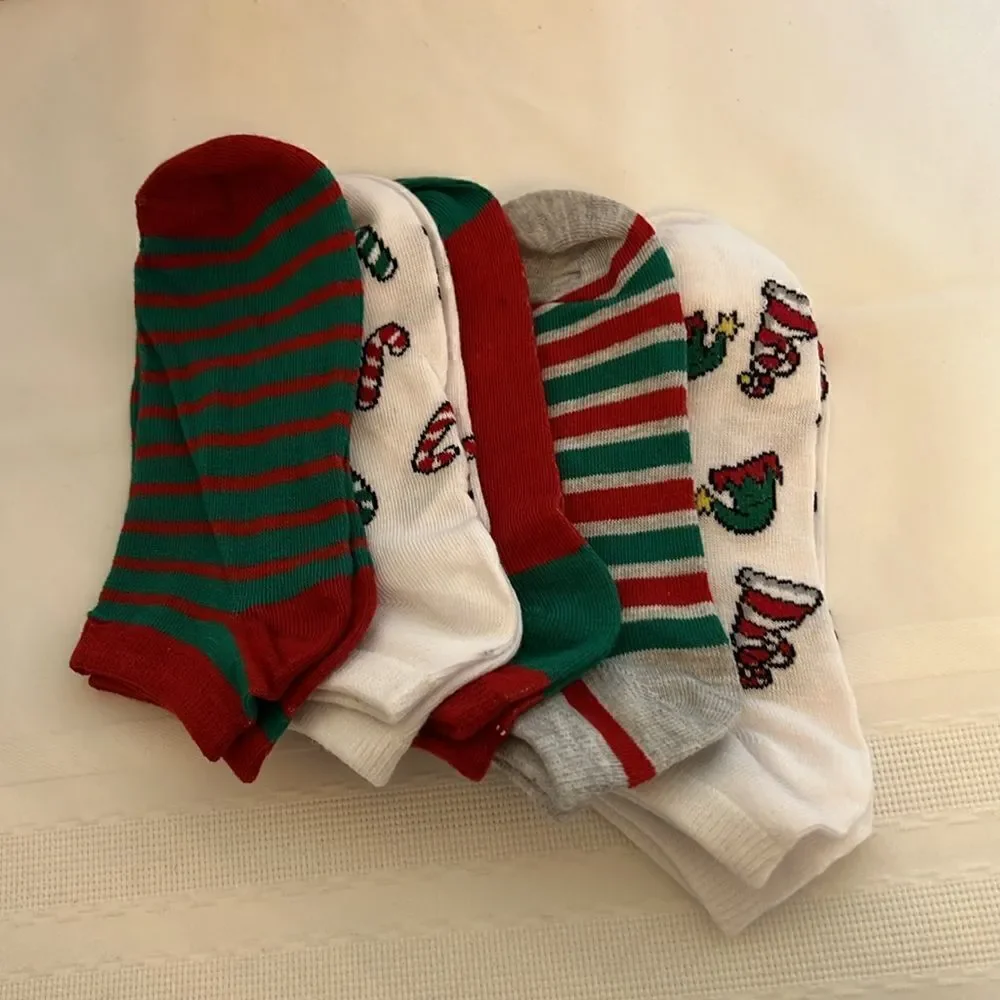 Set of Five Pair of Christmas No-Peek Novelty Socks